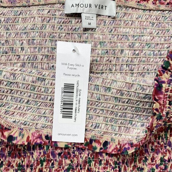 NWT Amour Vert Women's Eunice Smock Floral High Waist Midi Skirt Sz Medium, Pink - Picture 10 of 12